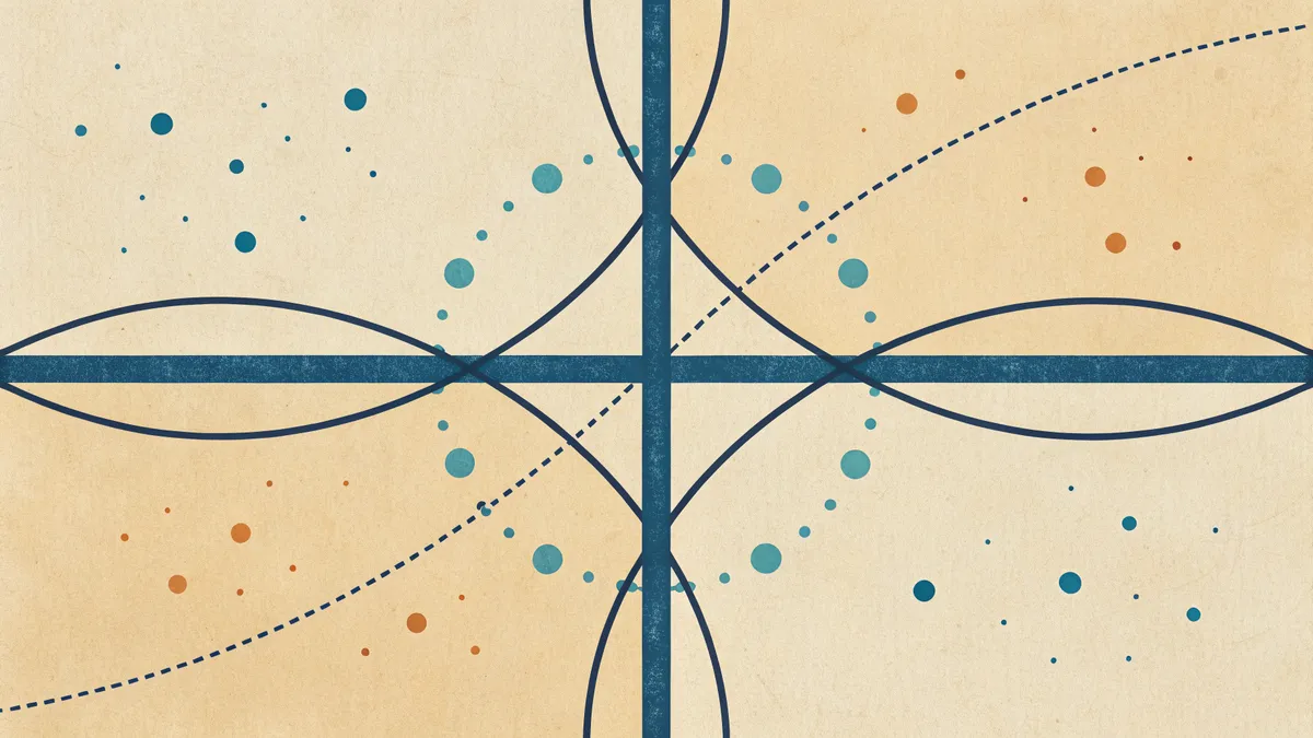 Kurvor och punkter i ett koordinatsystem med beige bakgrund