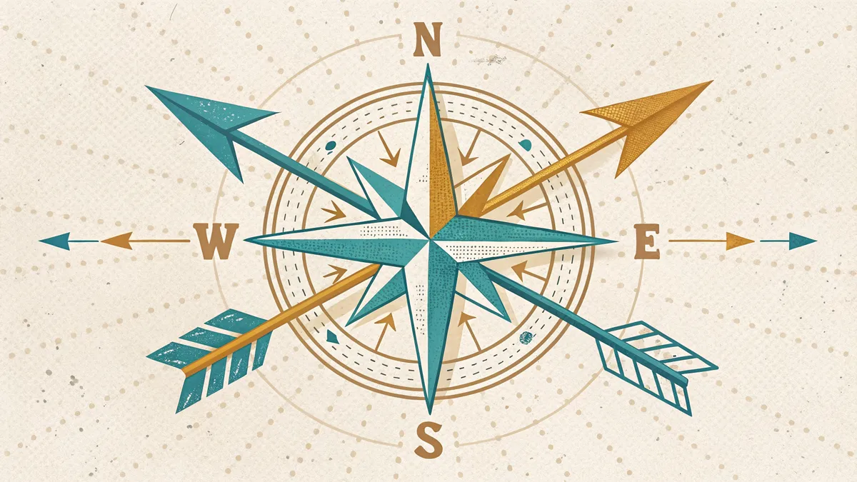 Abstrakta pilar och vektorer i teal och guld på krämfärgad bakgrund